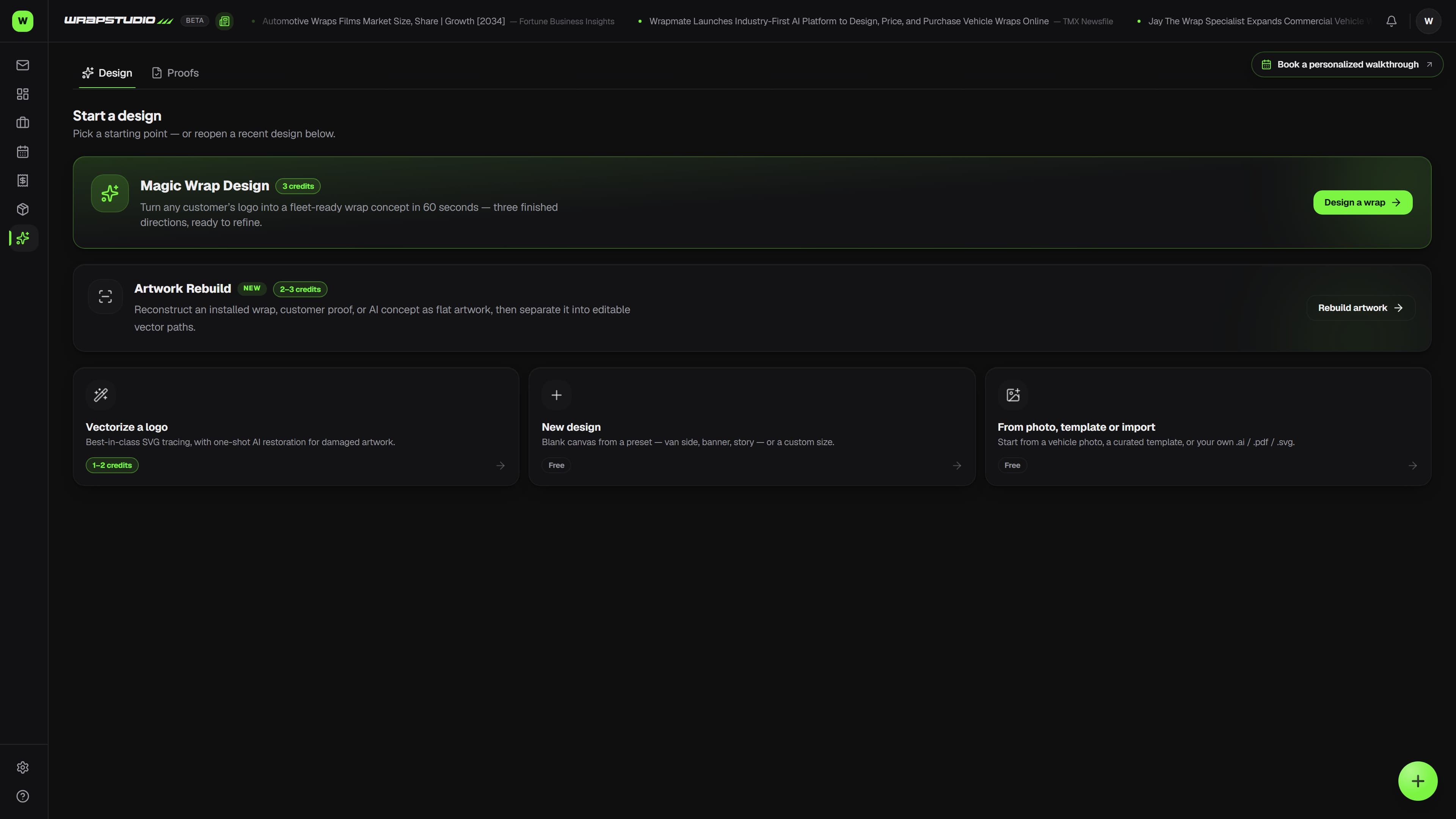 Wraptor Wrap Studio interface showing AI background swap on a vehicle wrap install photo (dark mode)